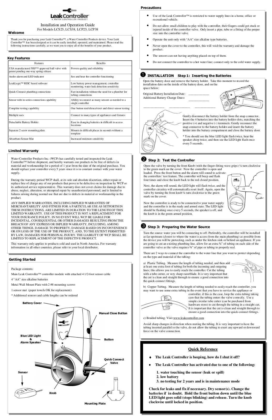 AXEON Leak Controller Moisture Sensors User Manual