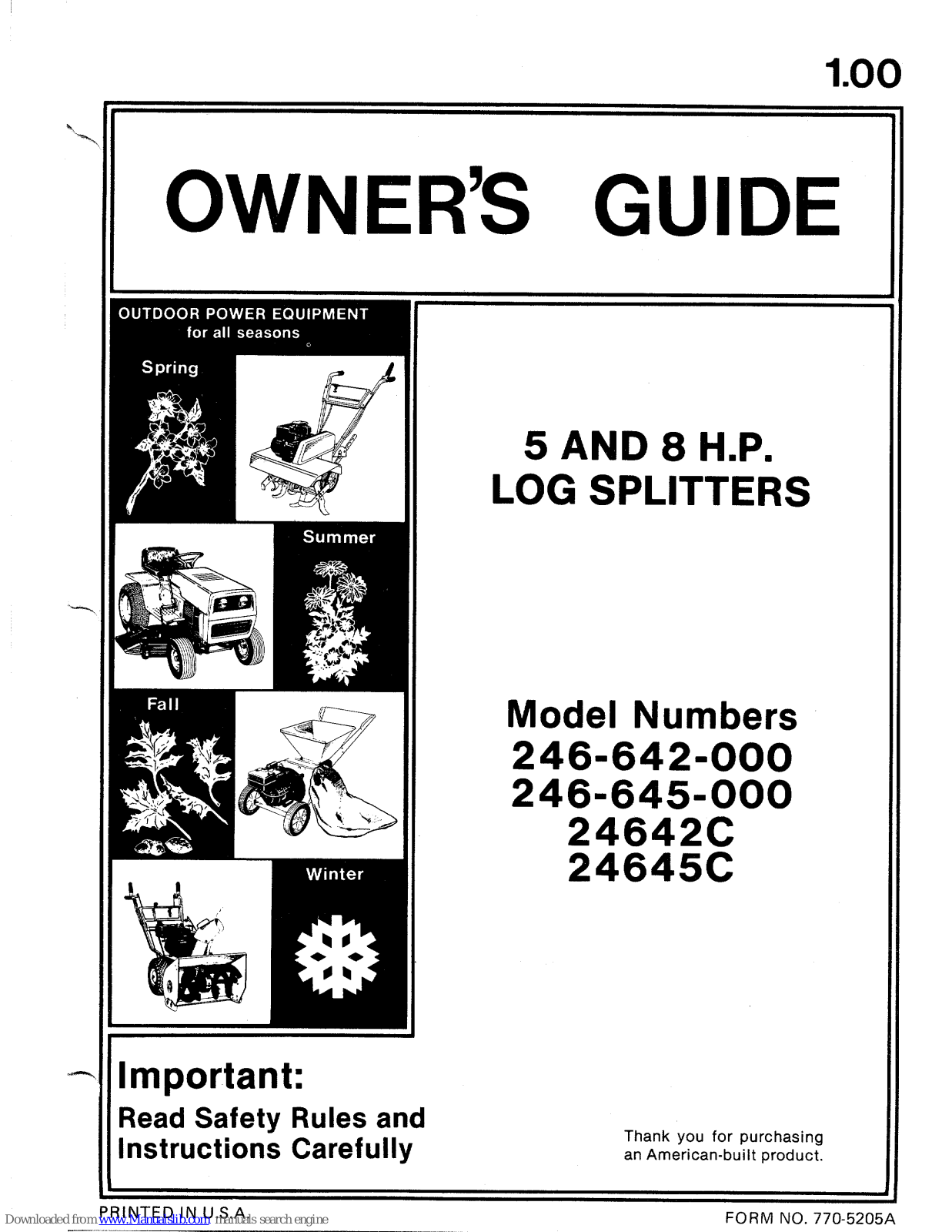 Yard-Man 246-642-000, 246-645-000, 24642C, 24645C Owner's Manual