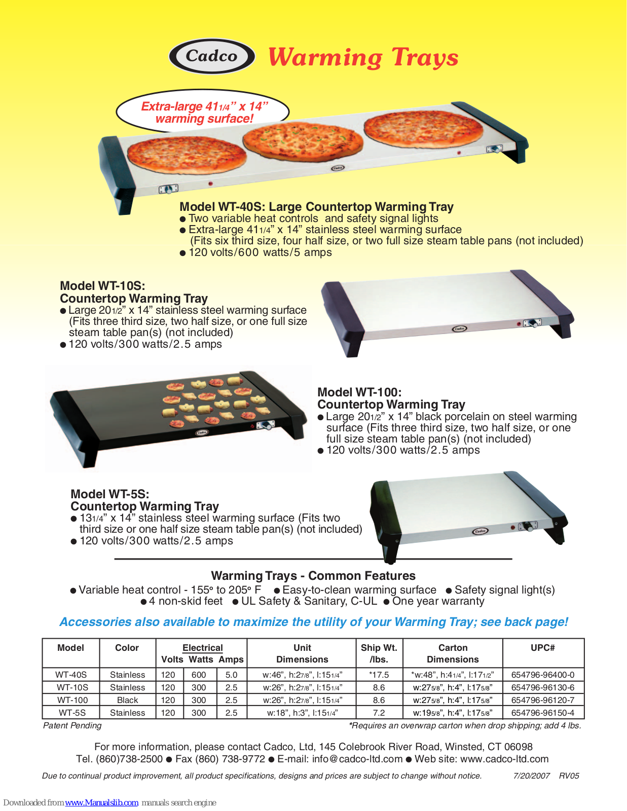 Cadco WT-10S, WT-100, WT-40S, WT-5S, PS-TBS Brochure - ManualMachine.com