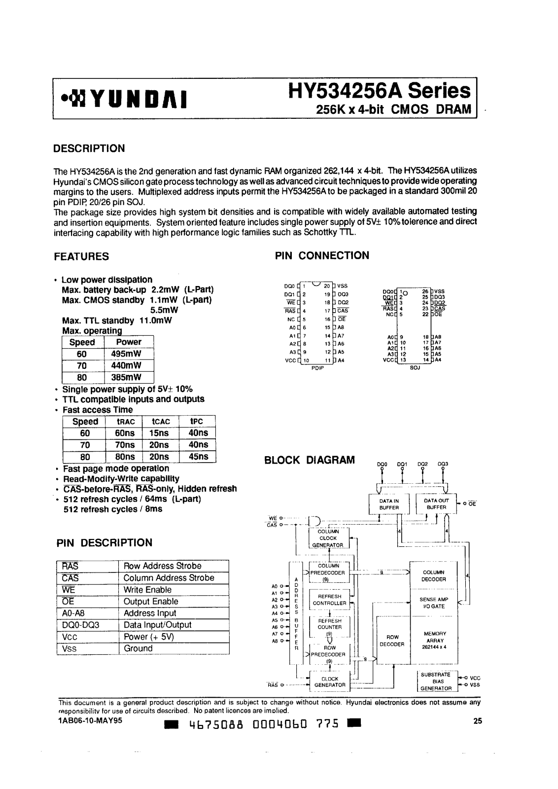 HEI HY534256AJ-80, HY534256ALJ-60, HY534256ALJ-70, HY534256ALJ-80, HY534256ALS-60 Datasheet