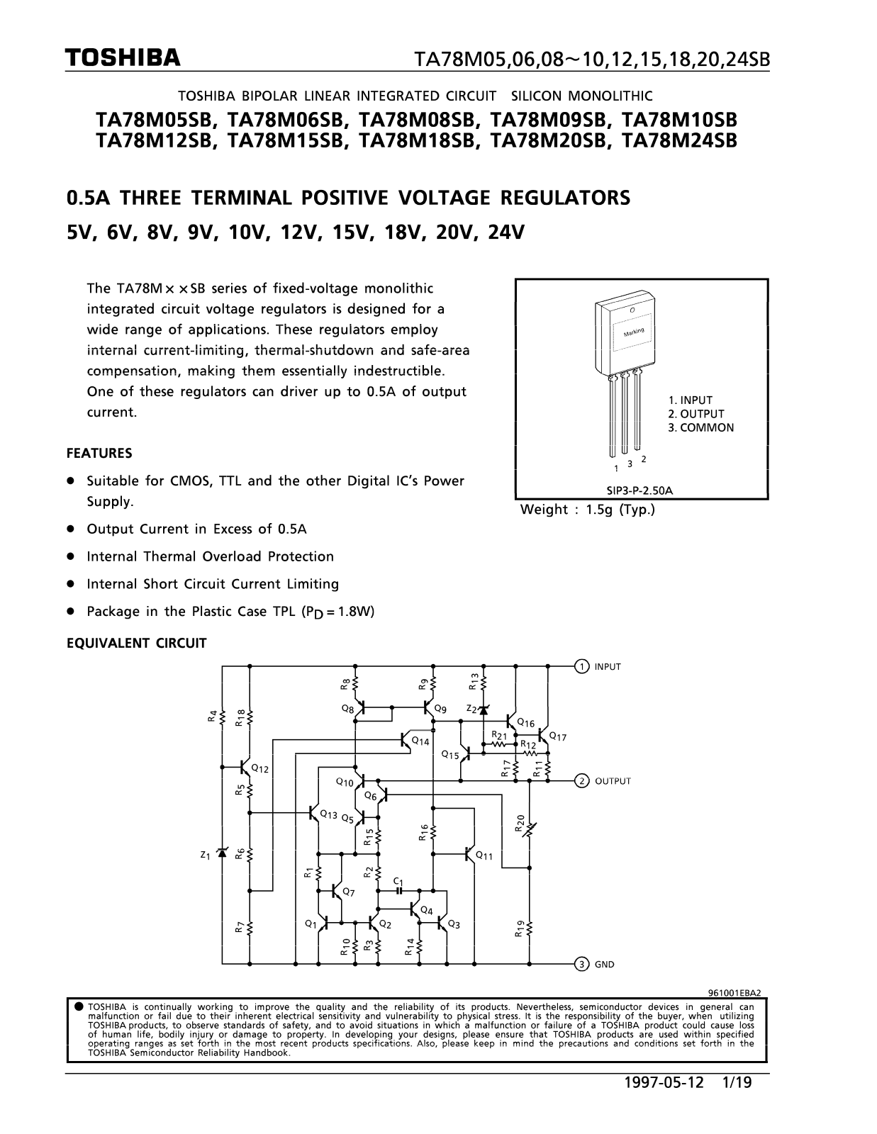 Toshiba TA78M09SB, TA78M10SB, TA78M08SB Datasheet