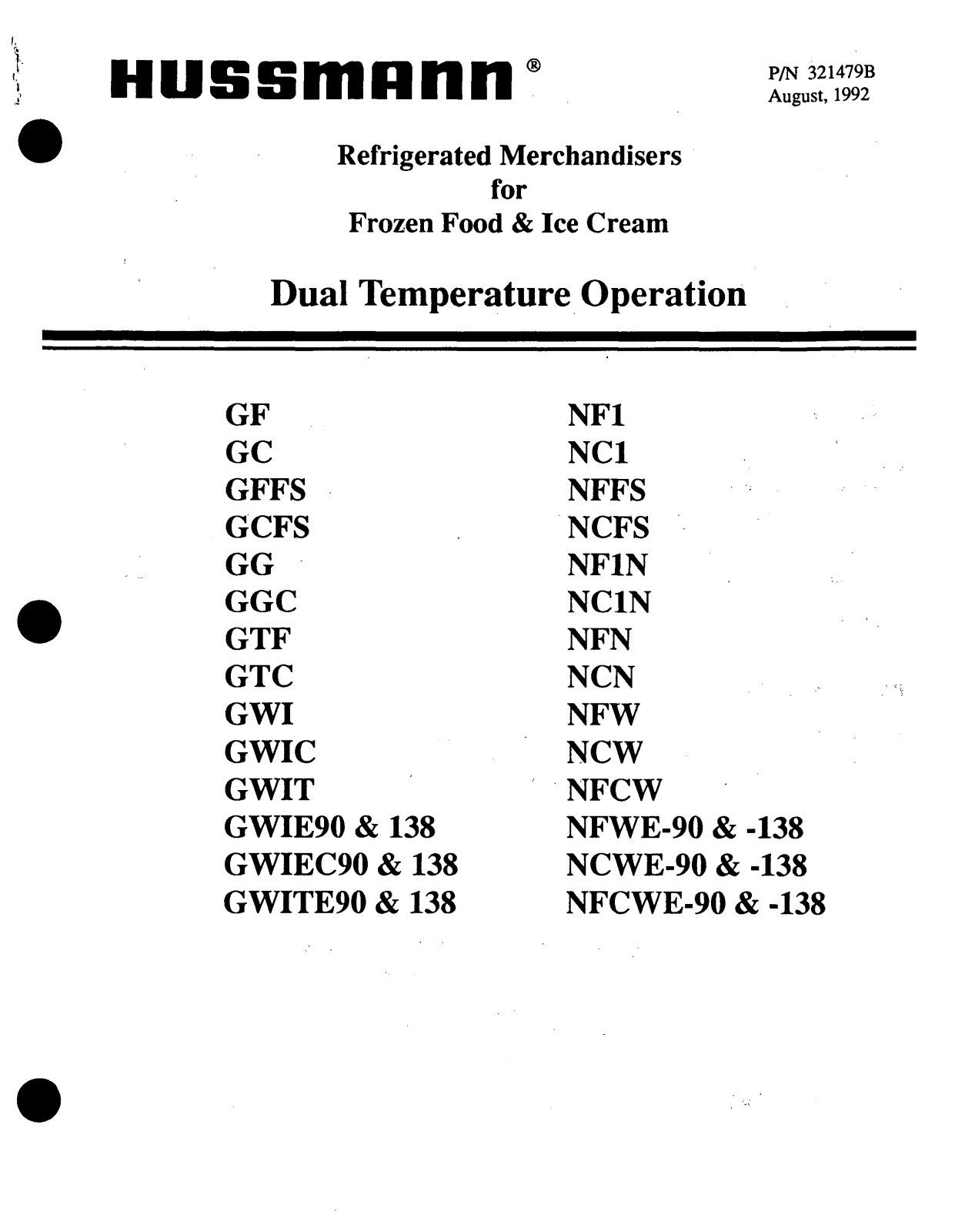 Hussmann GG, GGC, GTC, GTF, GWI User Manual