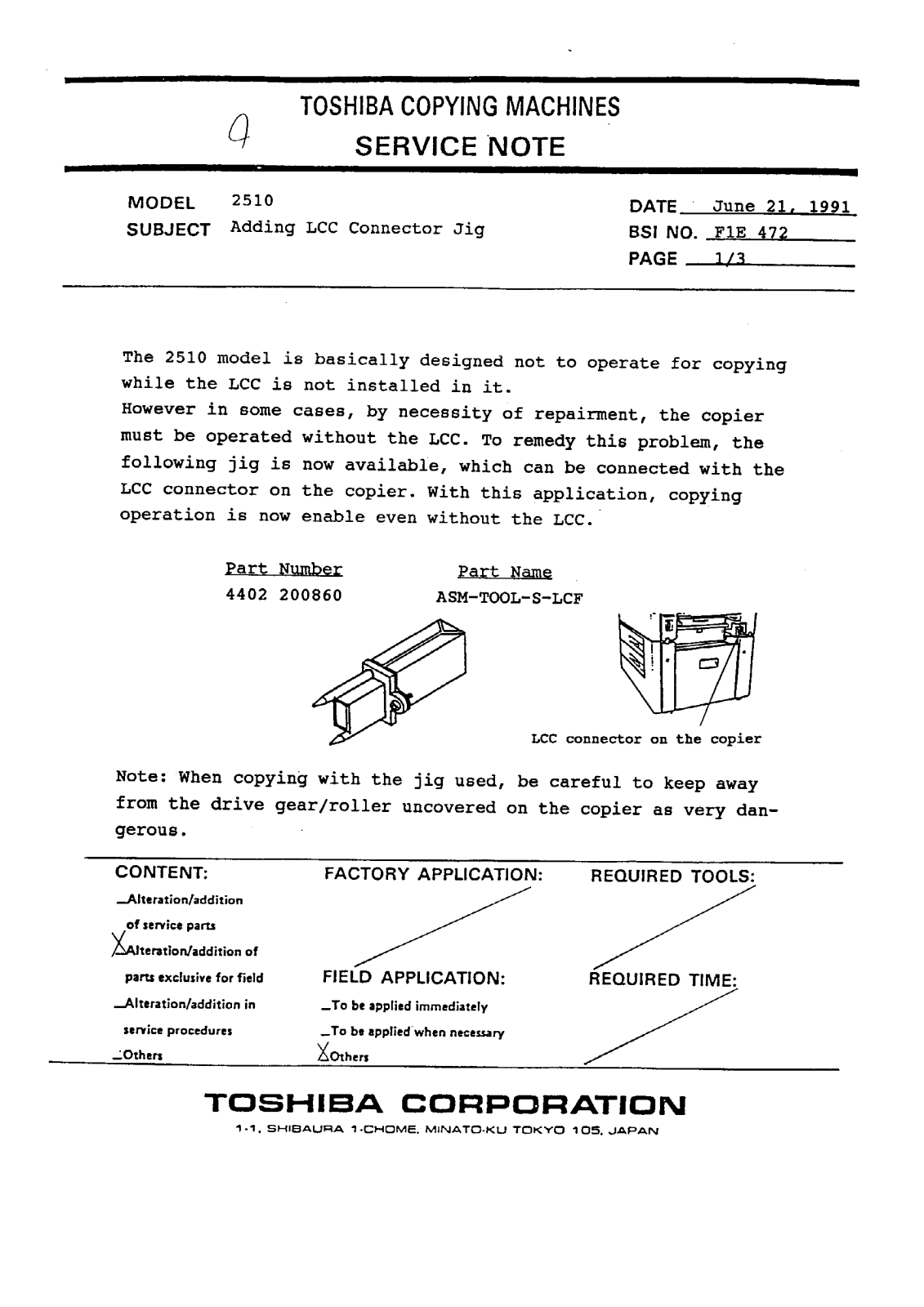 Toshiba f1e472 Service Note