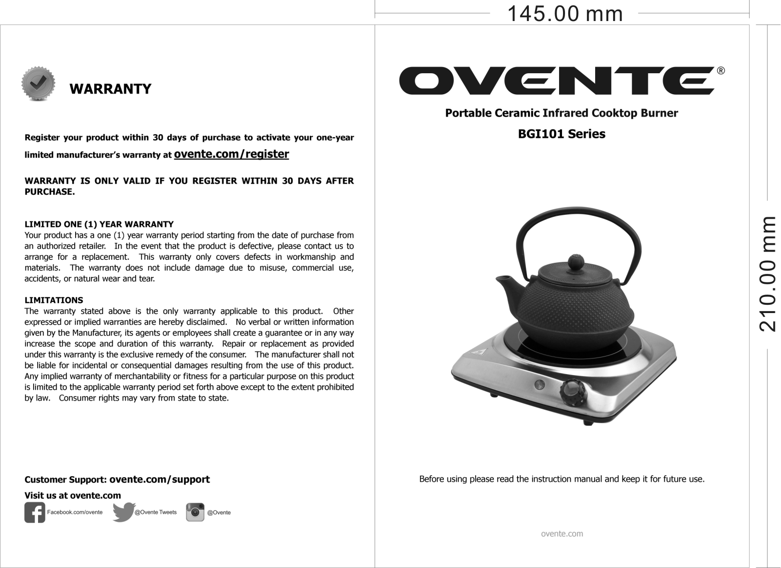 Ovente BGI101 Series Instruction Manual