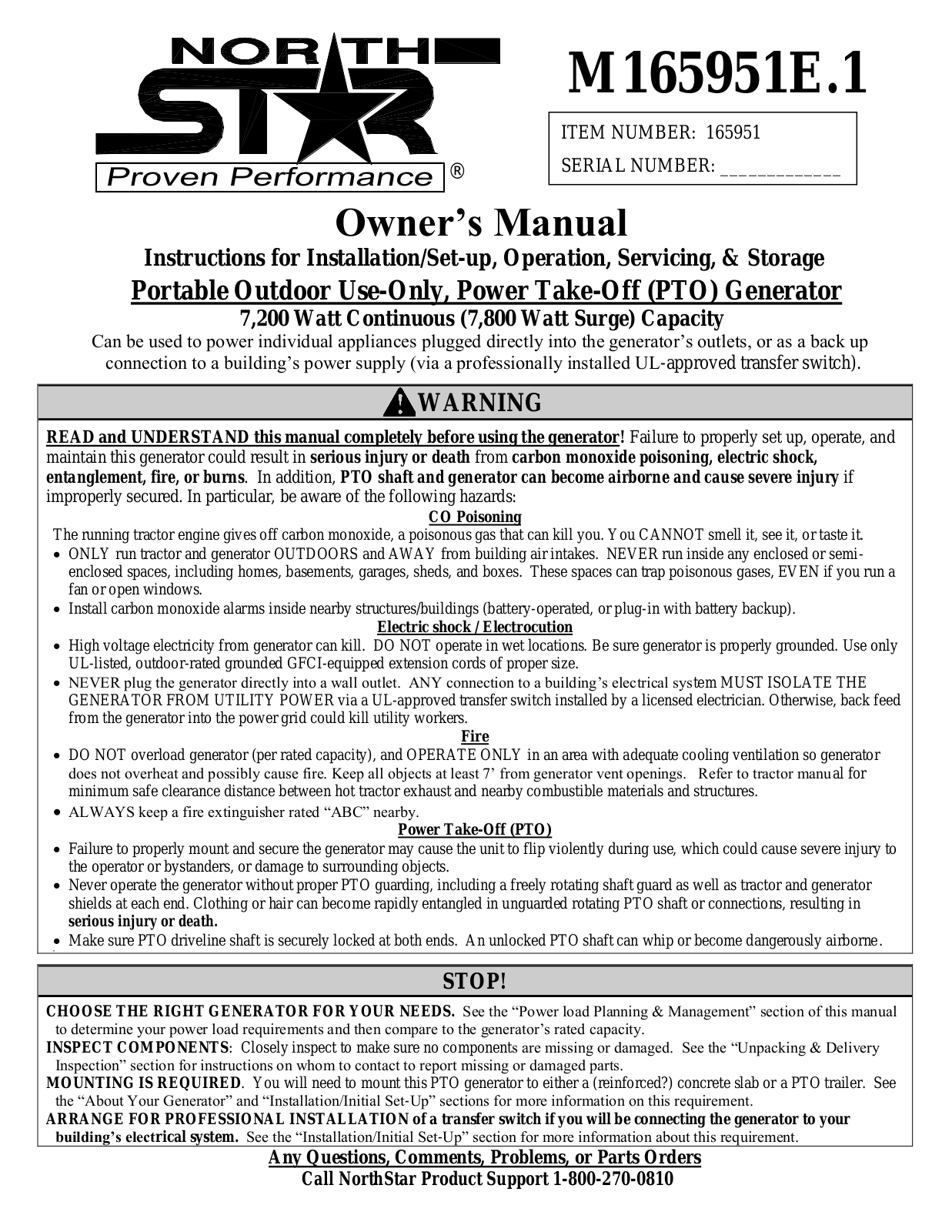 North Star M165951C User Manual