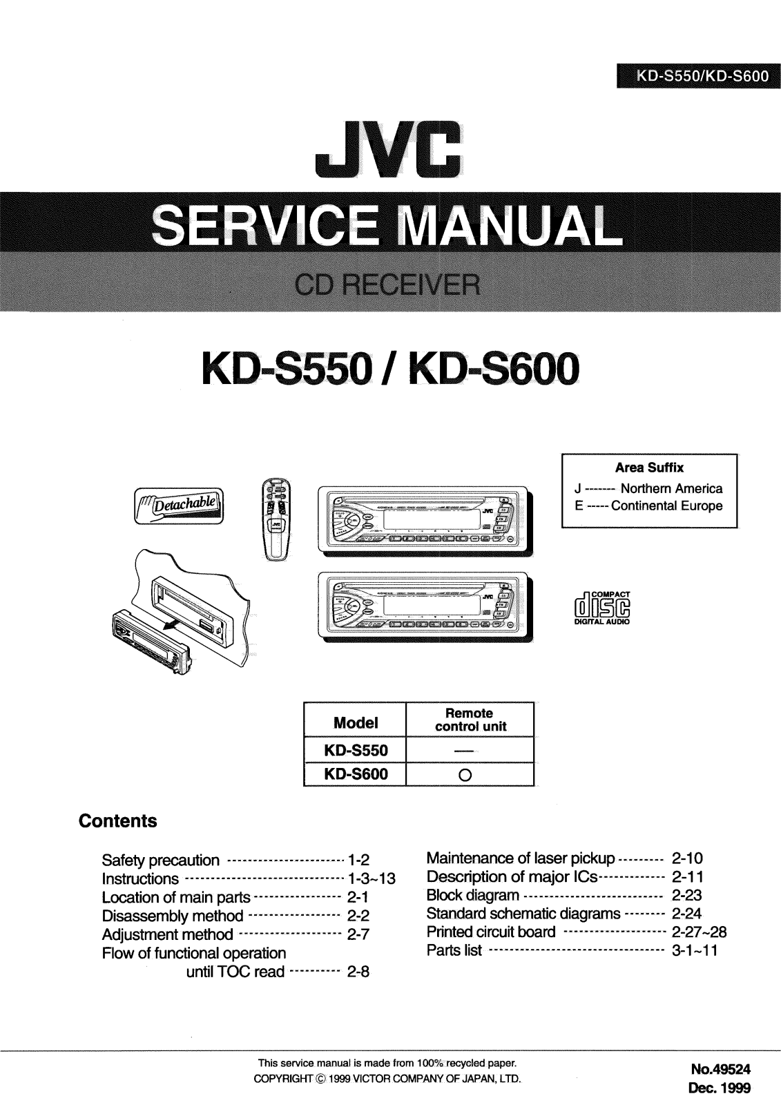 JVC KD-S550E, KD-S550J, KD-S600E, KD-S600J Service Manual