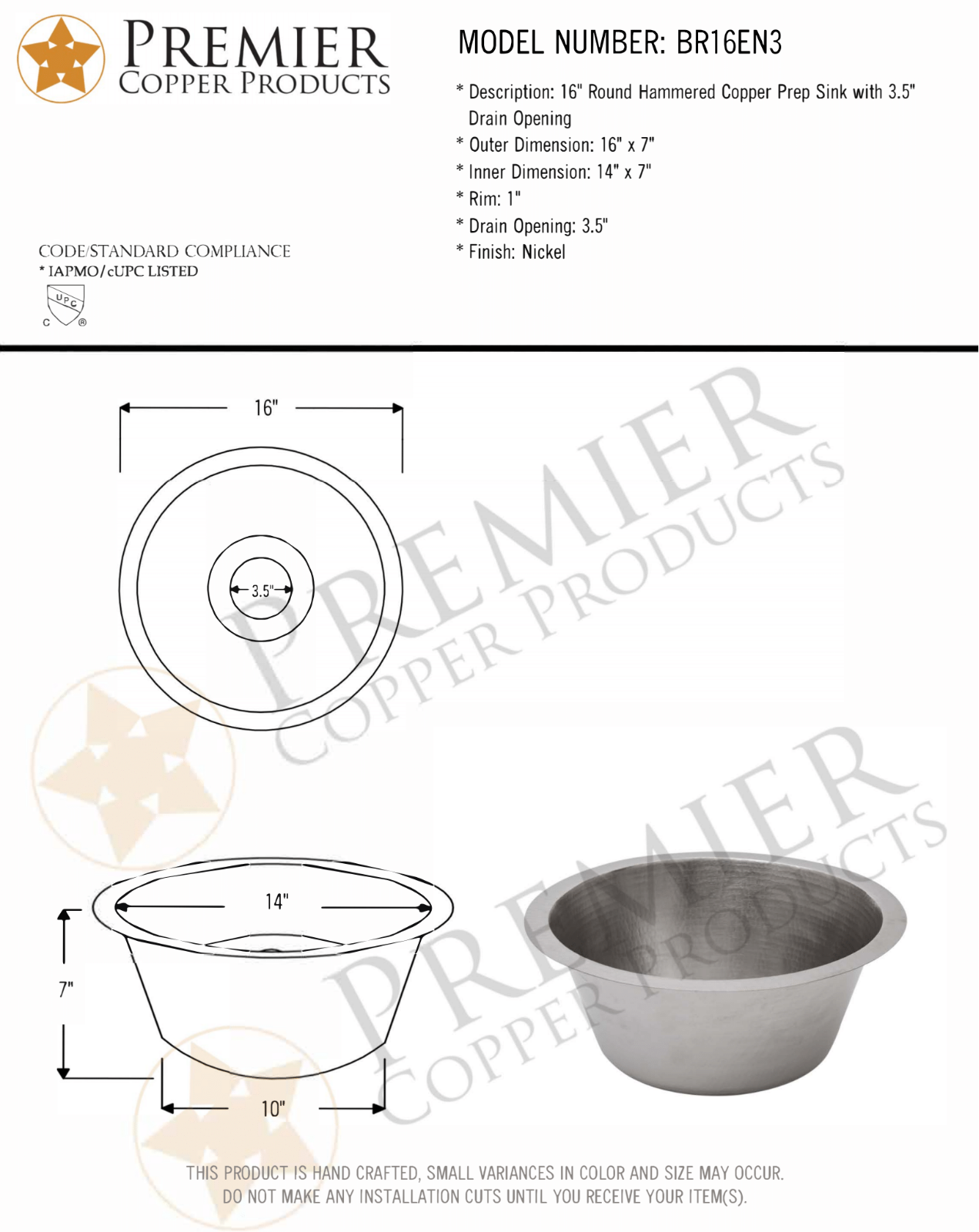 Premier Copper Products IER1691 Specifications - ManualMachine.com