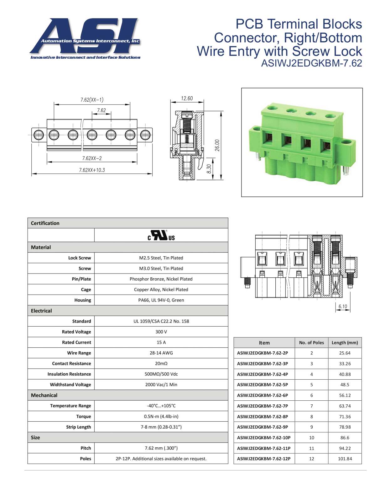 ASI-Automation Systems Interconnect ASIWJ2EDGKBM-7.62 Data Sheet