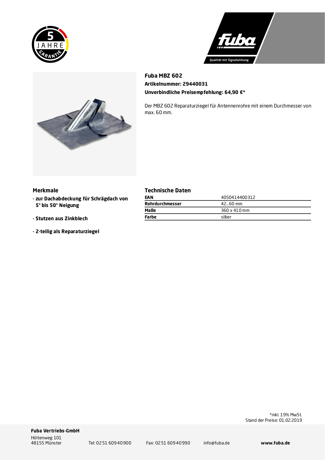 Fuba MBZ 602 Technische Daten - ManualMachine.com