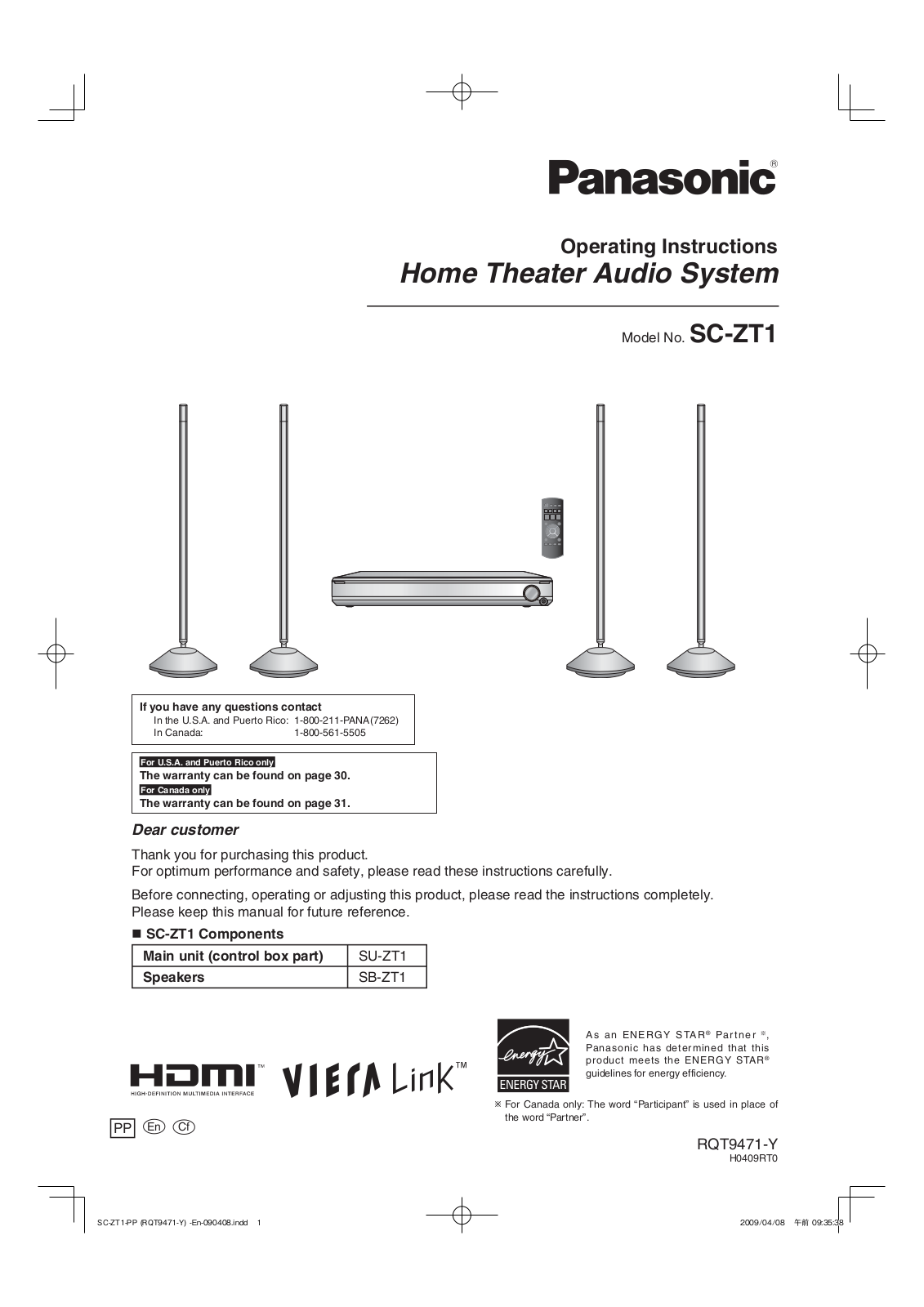 Panasonic SB ZT1, SU ZT1 User Manual