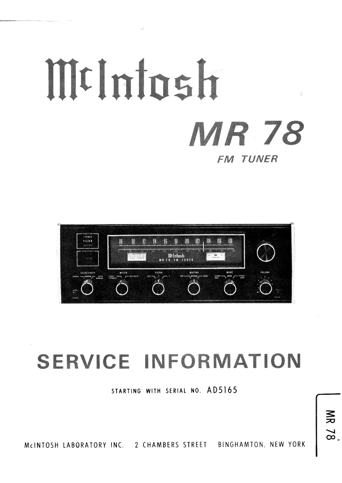 McIntosh MR-78 Service manual