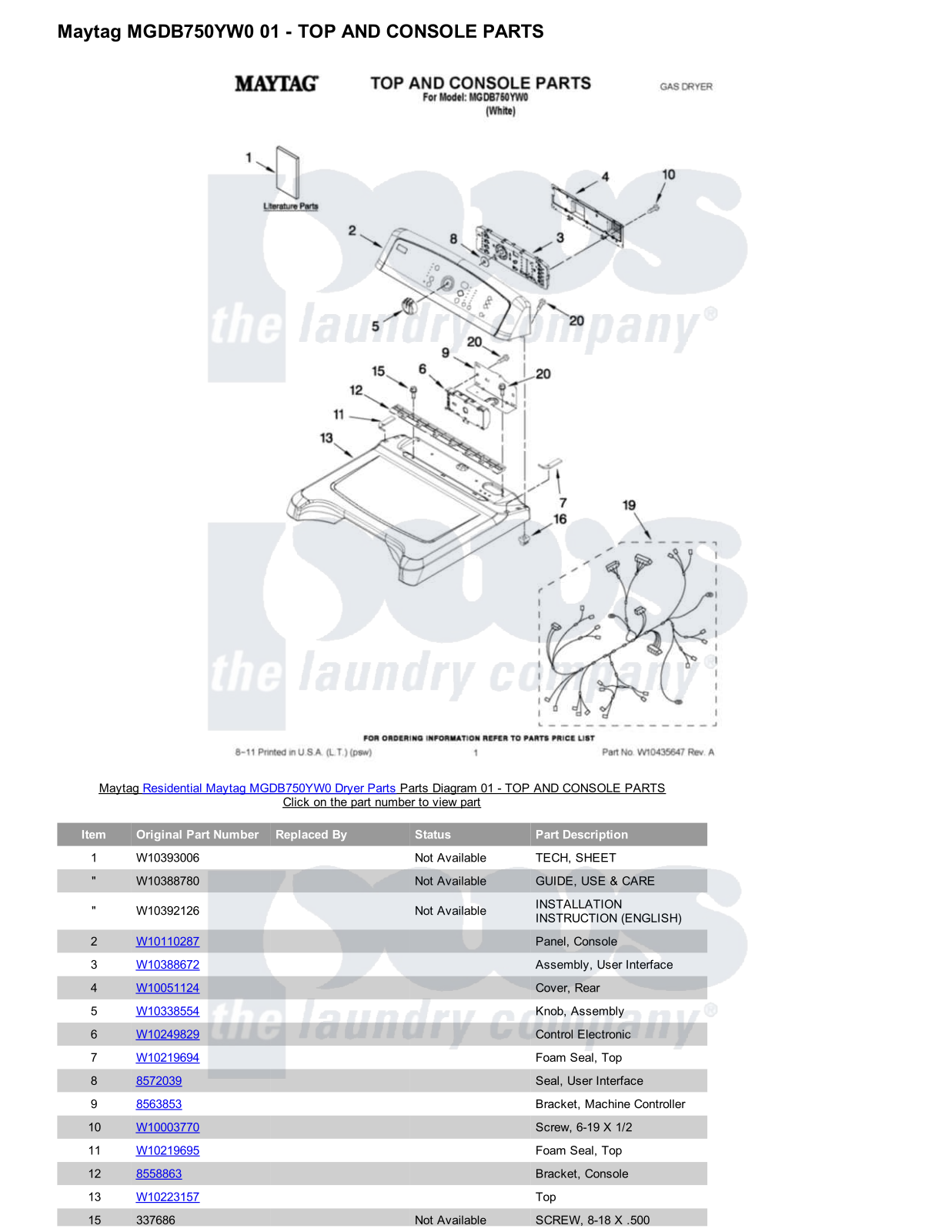 Maytag MGDB750YW0 Parts Diagram