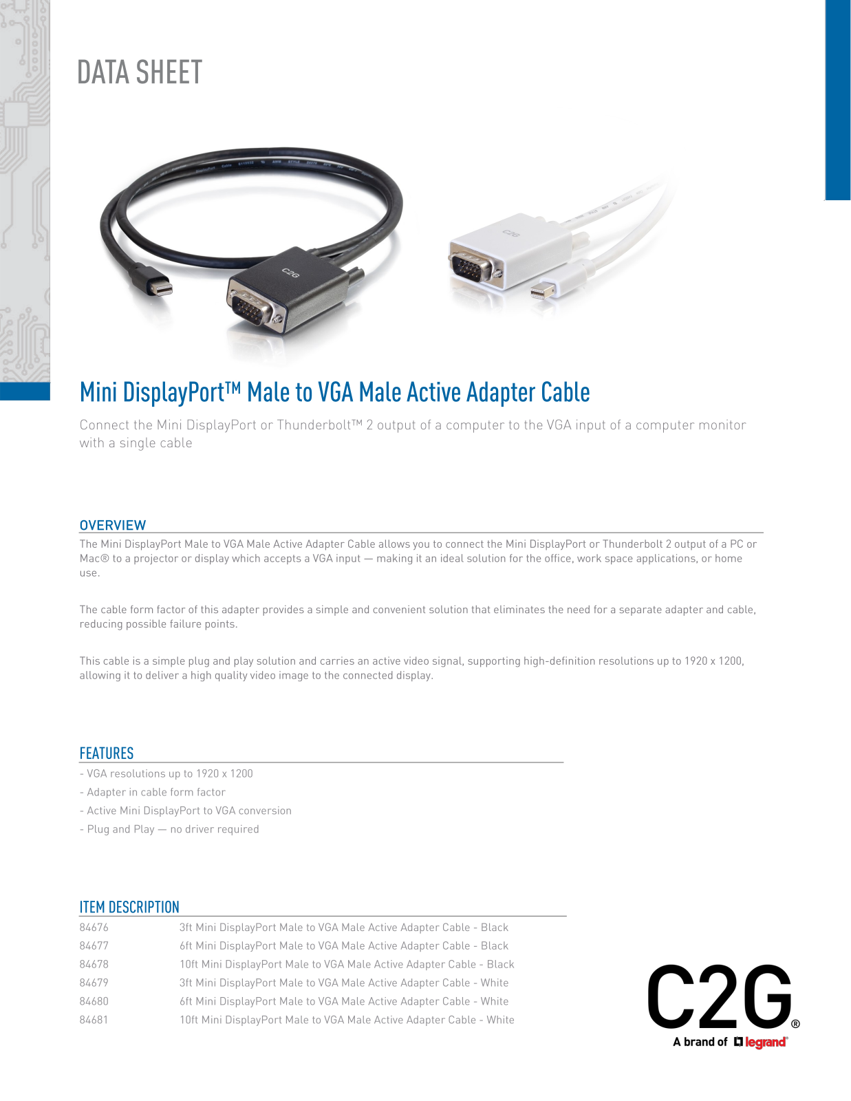 C2G 84679 Product Data Sheet