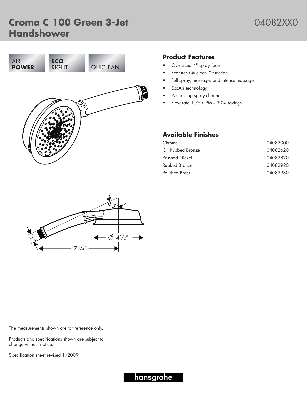 Hans Grohe 04082XX0 User Manual