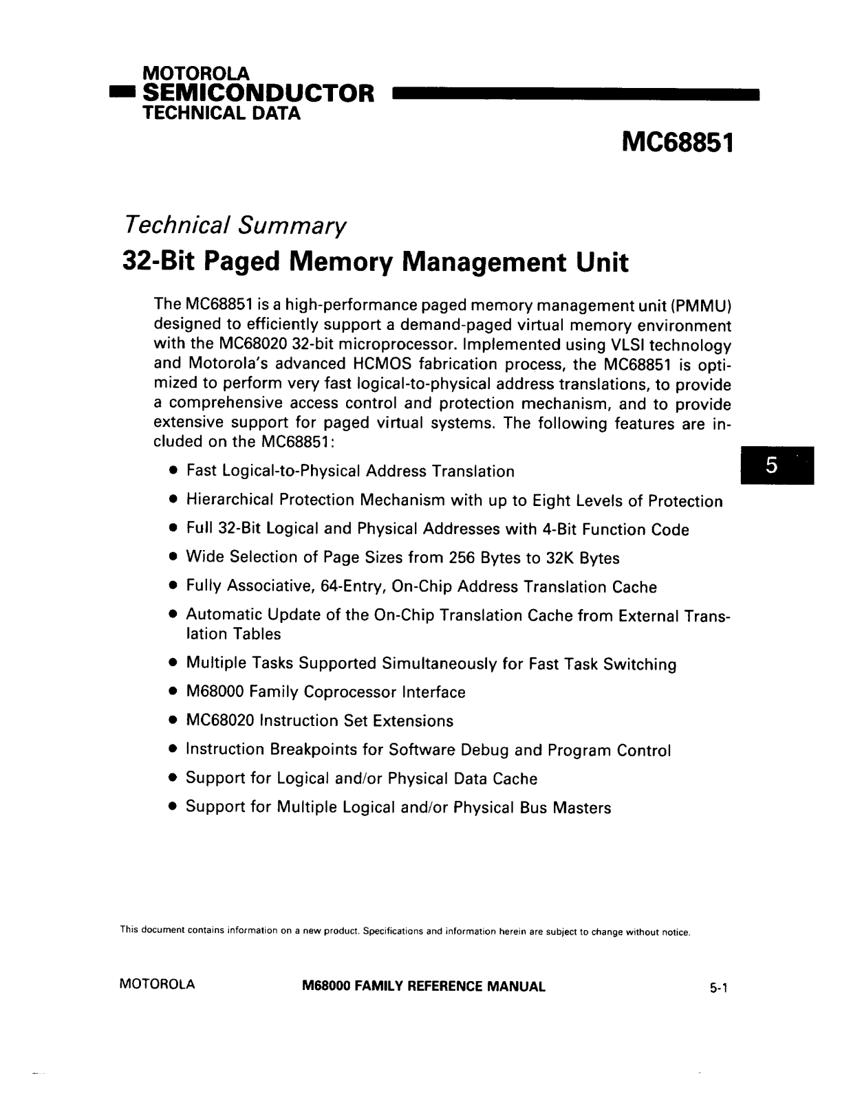 Motorola MC68851 Datasheet