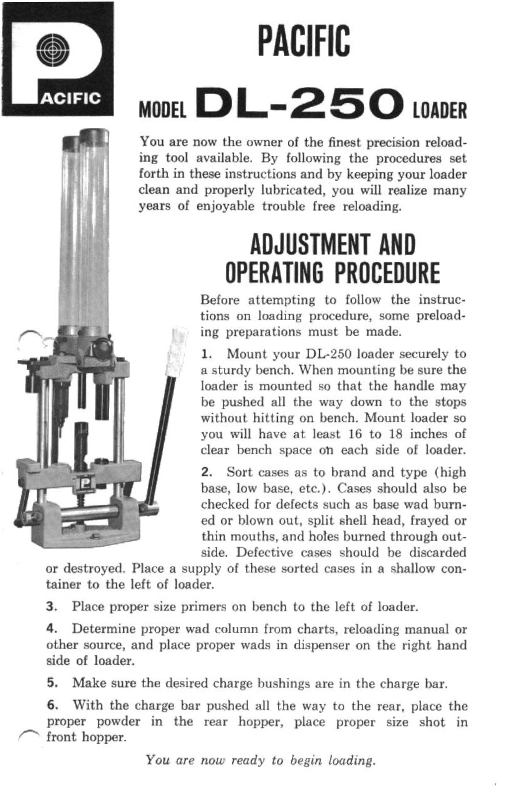 Pacific DL-250 Operating Instructions