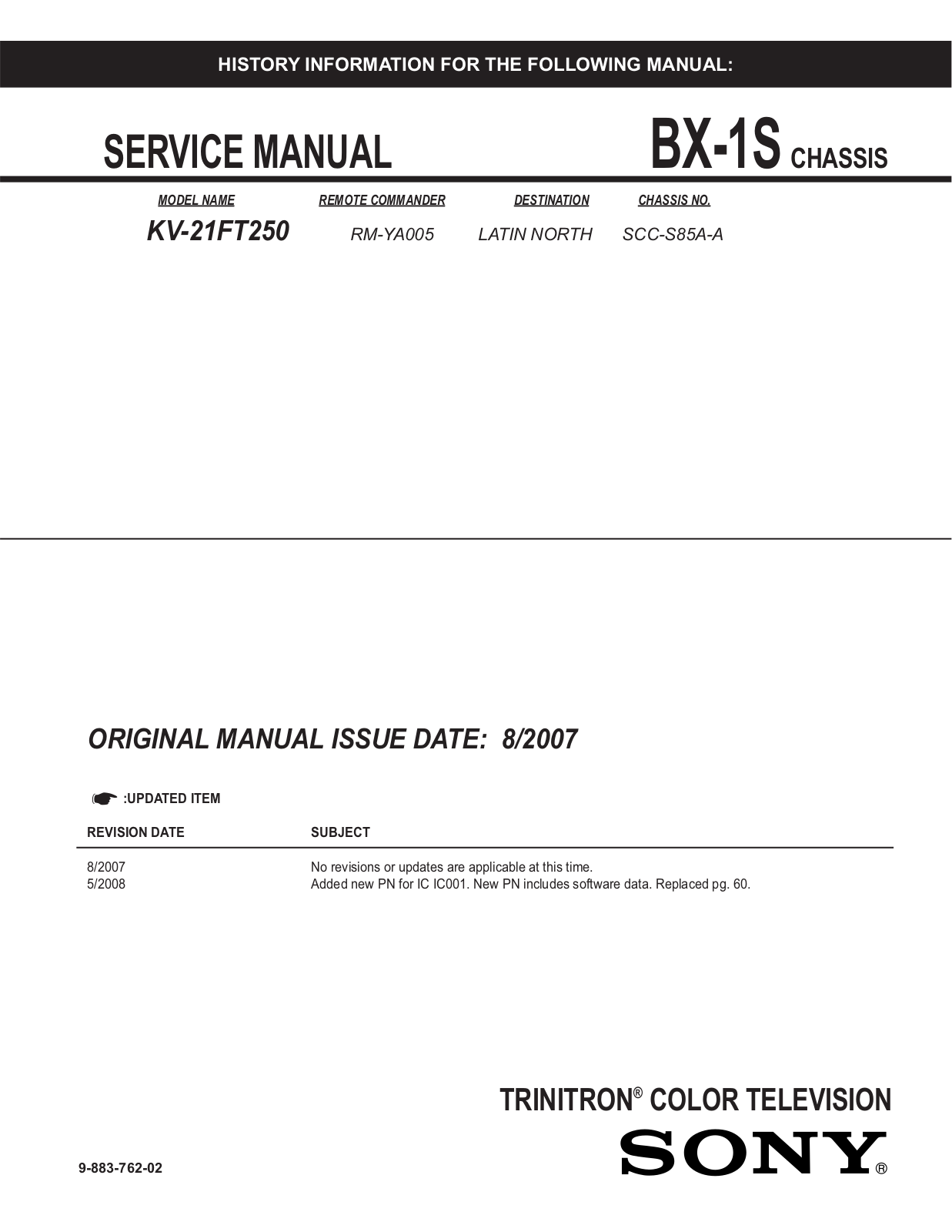 SONY KV 21FT250 Service Manual