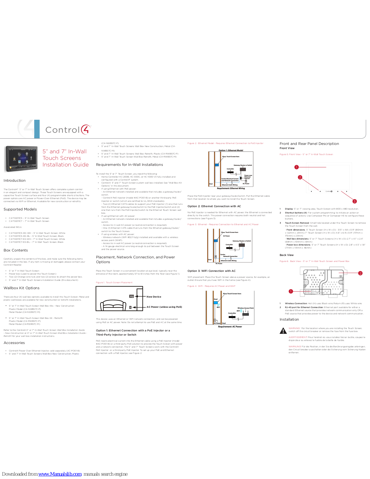 Control 4 C4-TSWMC7, C4-TSWMC5, C4-TSWMC5-EG-WH, C4-TSWMC5-EG-BL, C4-TSWMC7-EG-WH Installation Manual