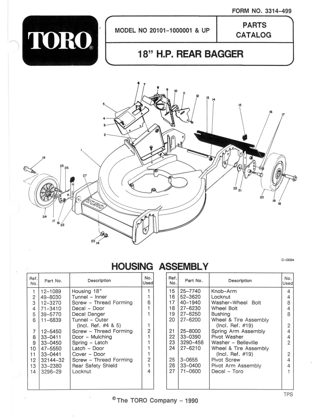 Toro 20101 Parts Catalogue