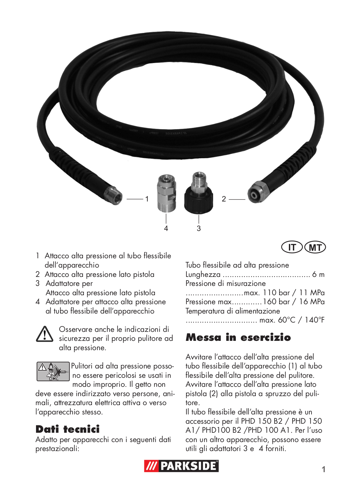 Parkside High-Pressure Extension Hose User Manual