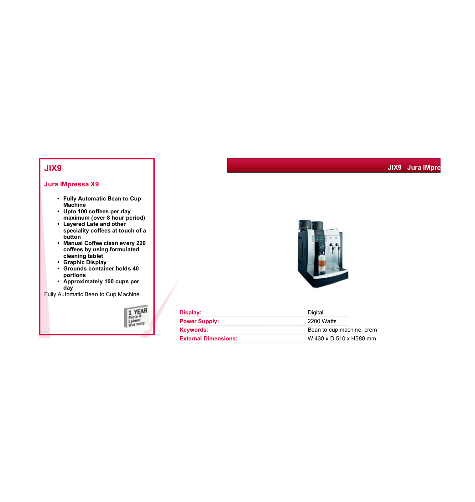 Valera JIX9 DATASHEET