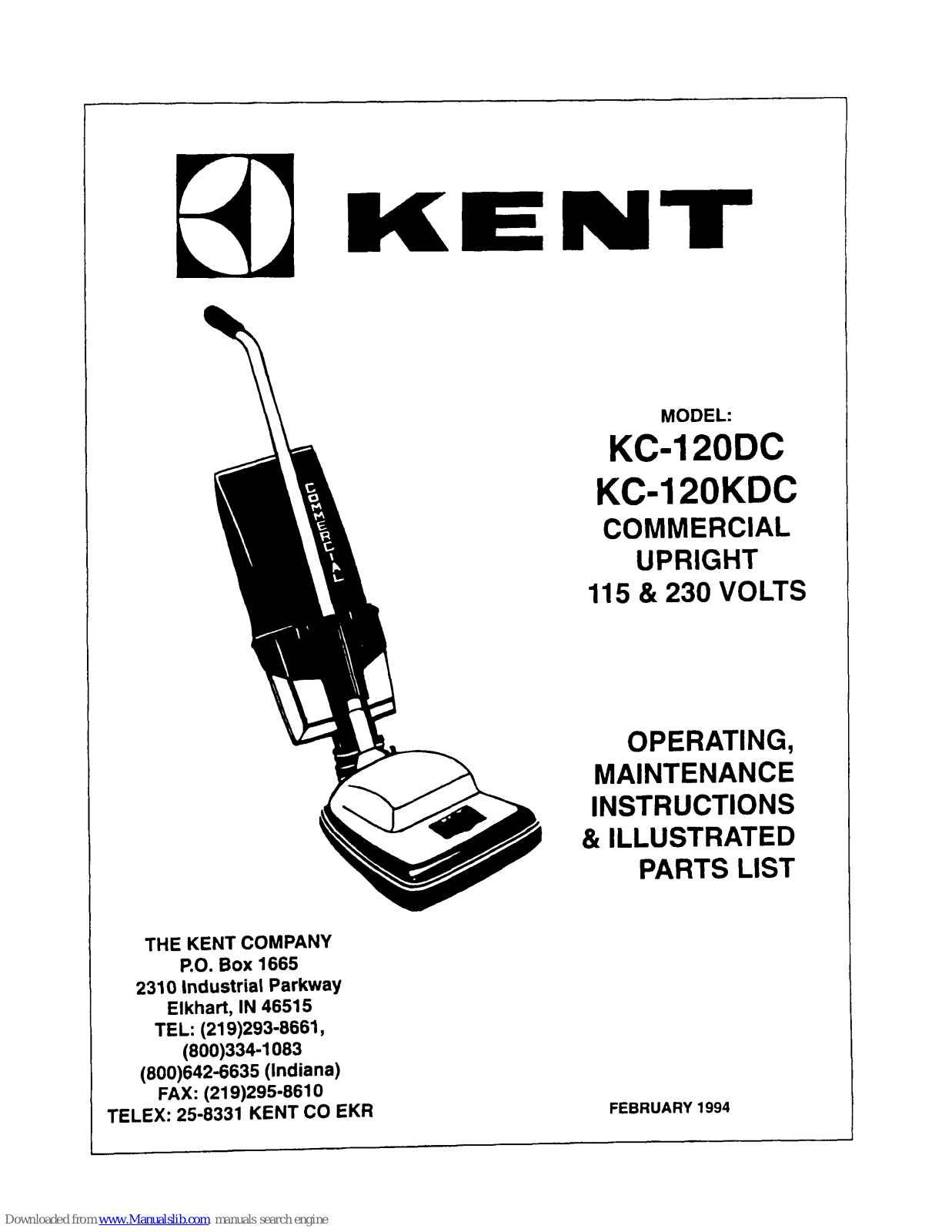 KENT KC-120DC, KC-120KDC Operating, Maintenance Instructions & Illustrated Parts List - ManualMachine.com