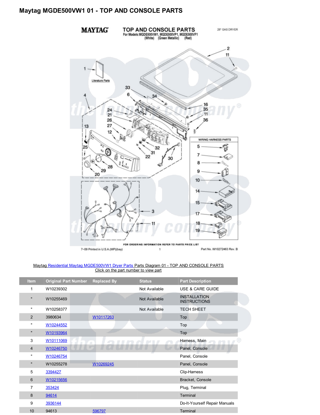 Maytag MGDE500VW1 Parts Diagram