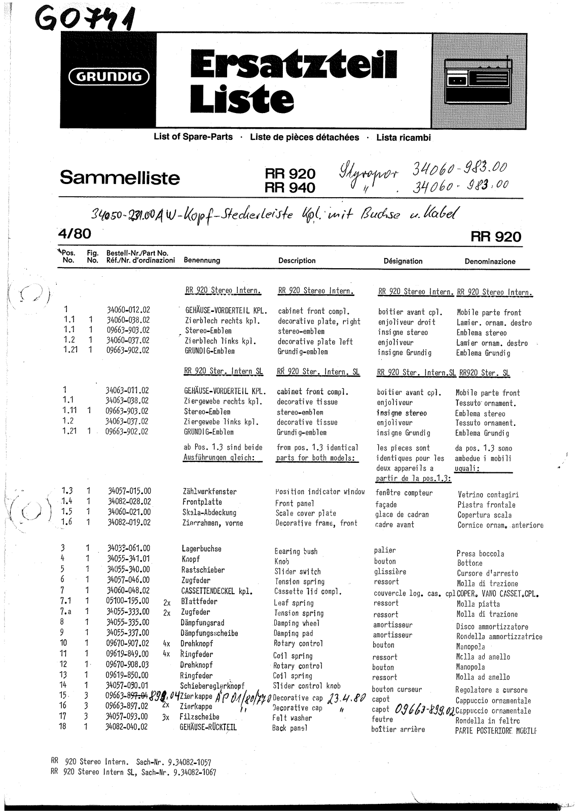 Grundig RR900, RR920, RR940 Schematic