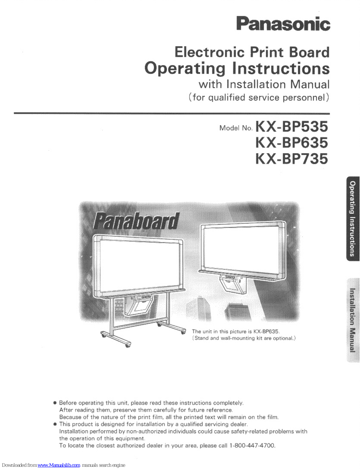 Panasonic Panaboard KX-BP535, Panaboard KX-BP735, Panaboard KX-BP635 Operating Instructions Manual