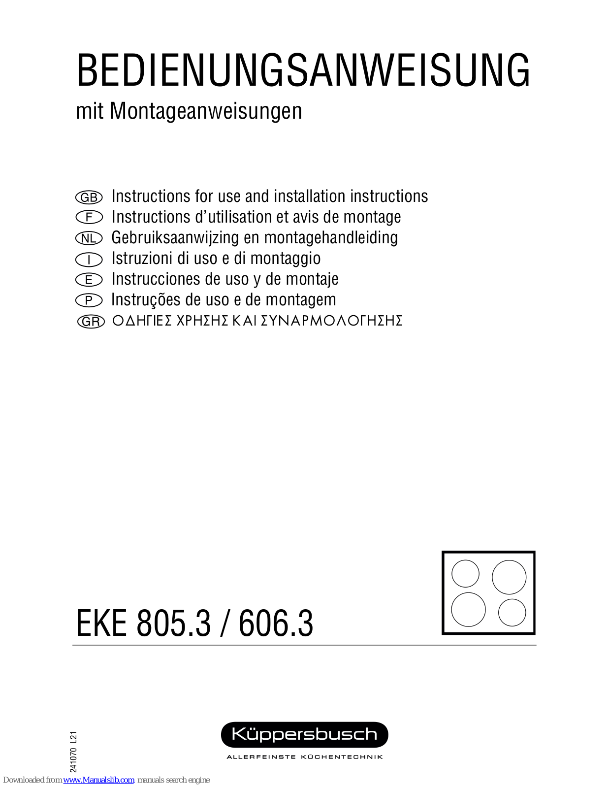 Kuppersbusch EKE 805.3, EKE 606.3 Instructions For Use And Installation Instructions