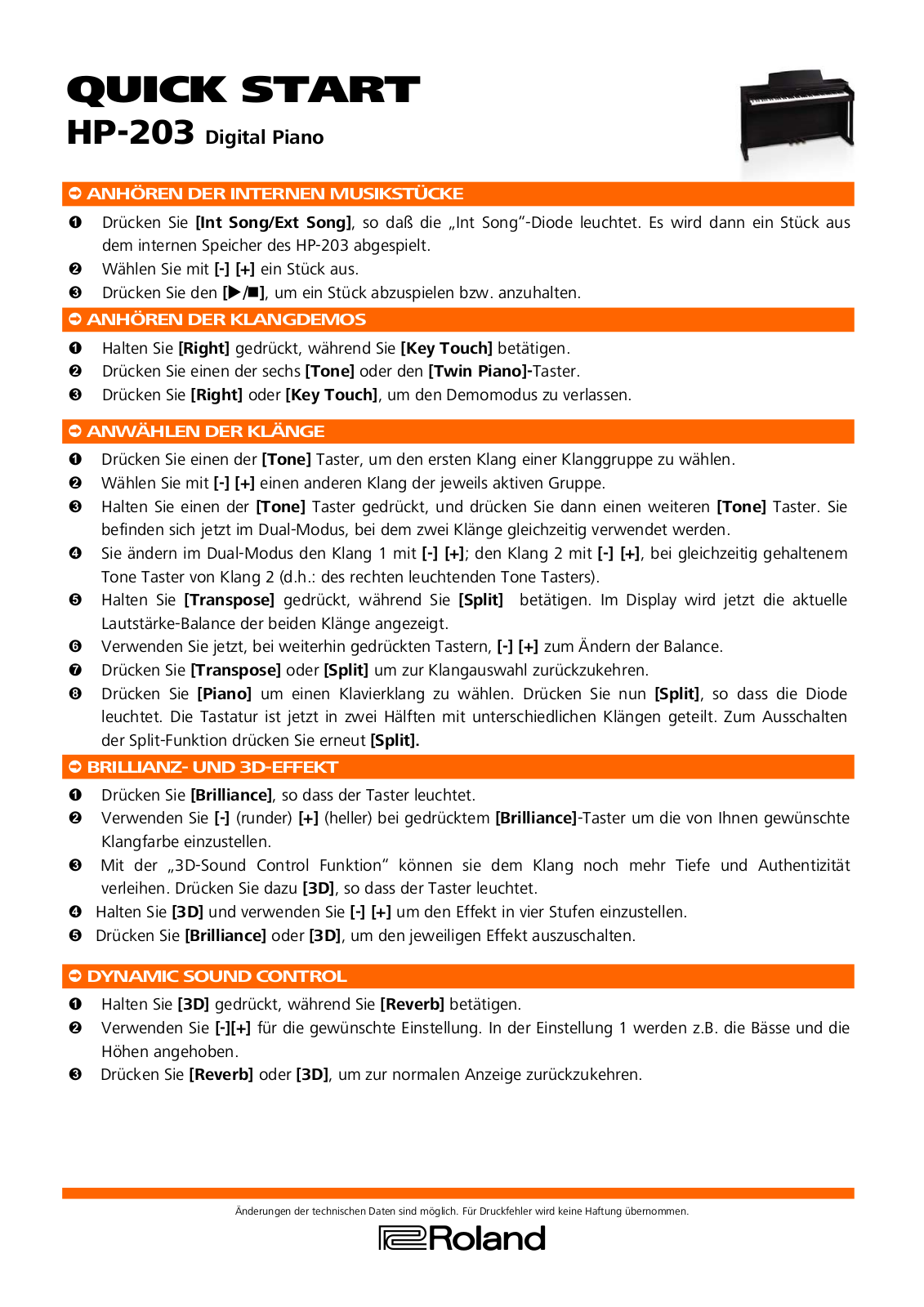 Roland HP-203 User Manual