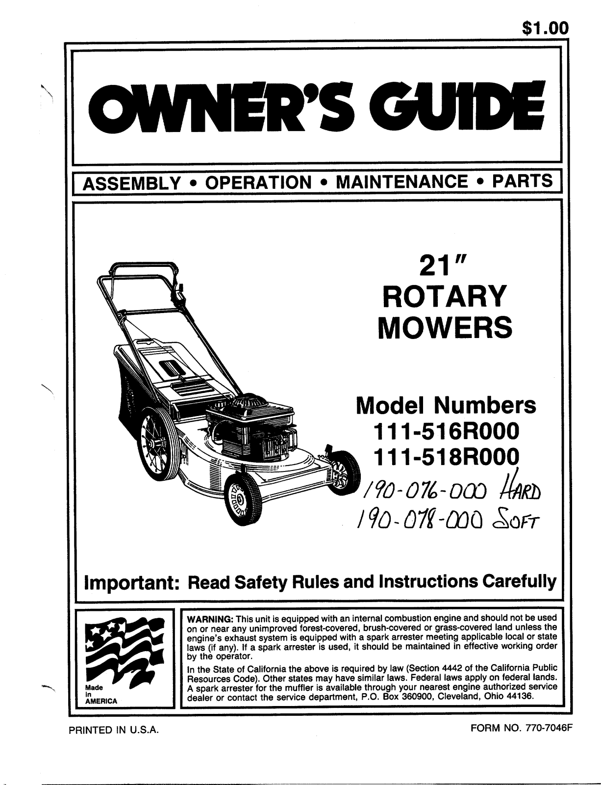 Bolens 111-516R000 User Manual