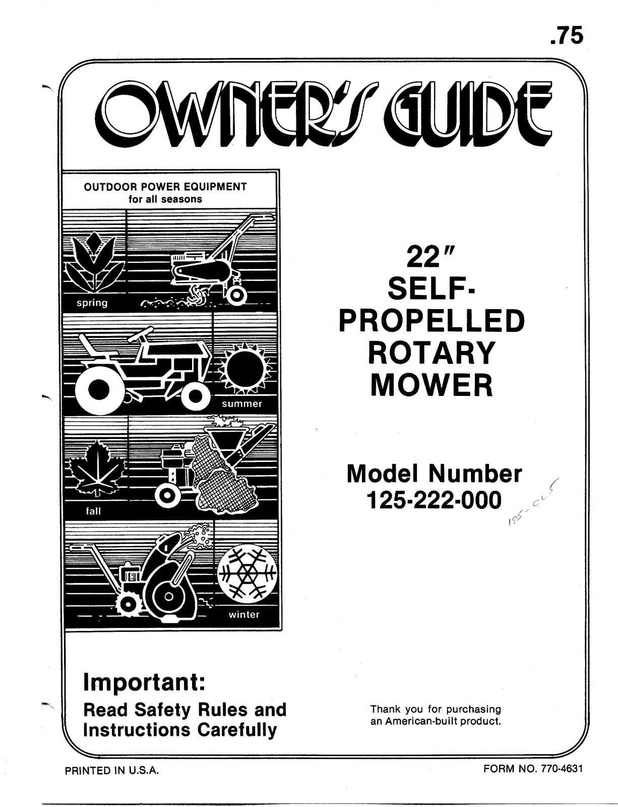 Bolens 125-222-000 User Manual