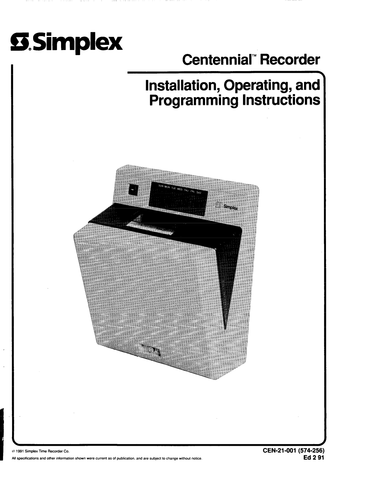 BC Time Recorder Simplex Centennial User's Manual