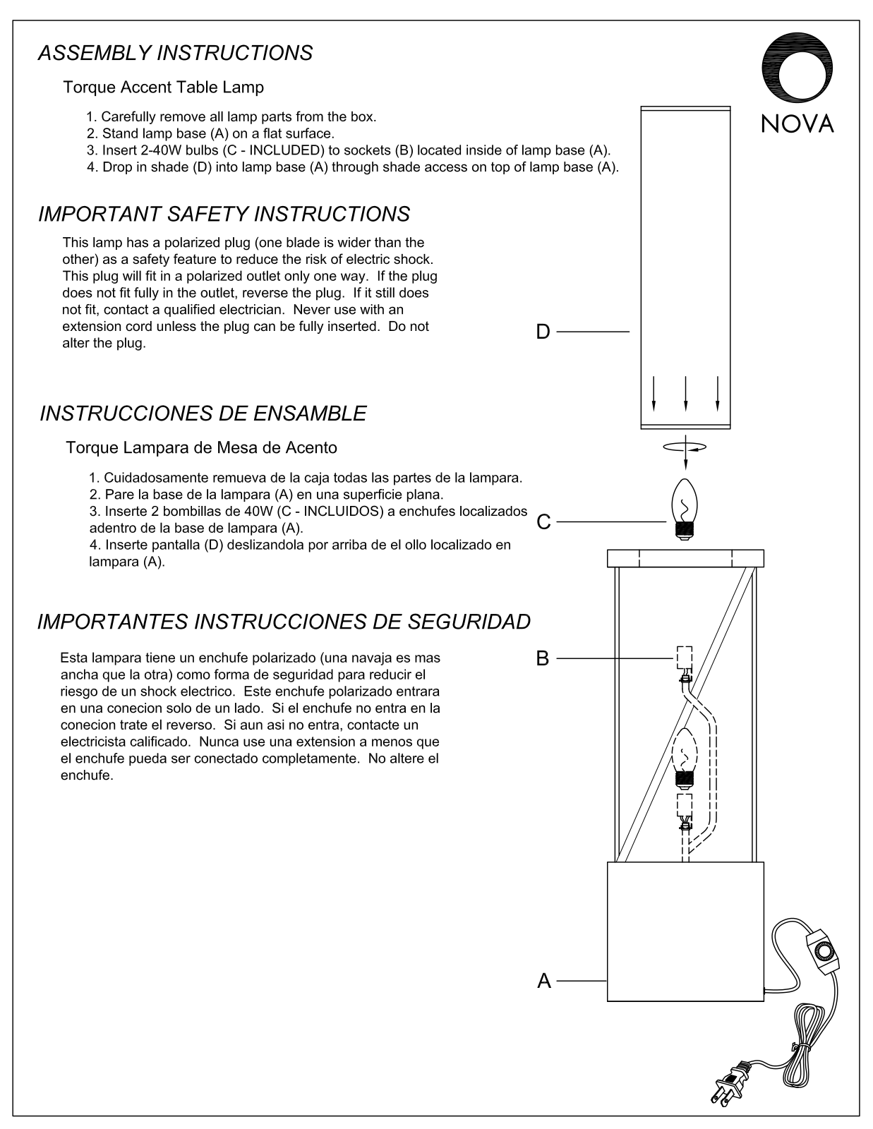 Nova 11038 Instruction Manual