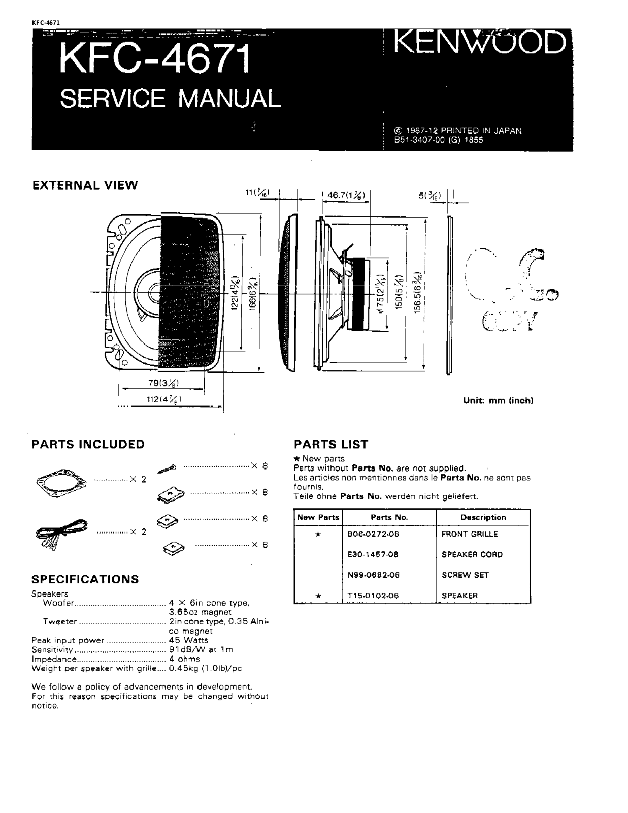 Kenwood KFC-4671 Service Manual