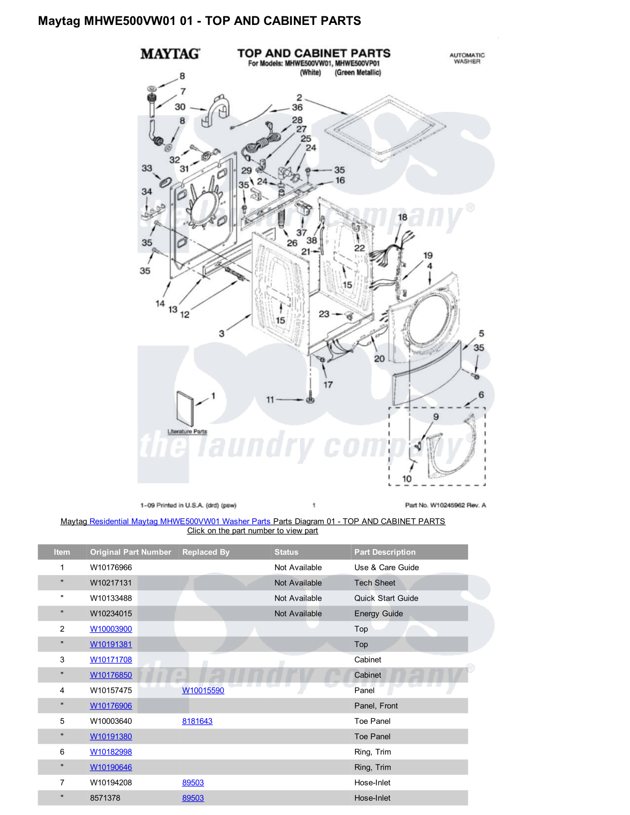 Maytag MHWE500VW01 Parts Diagram