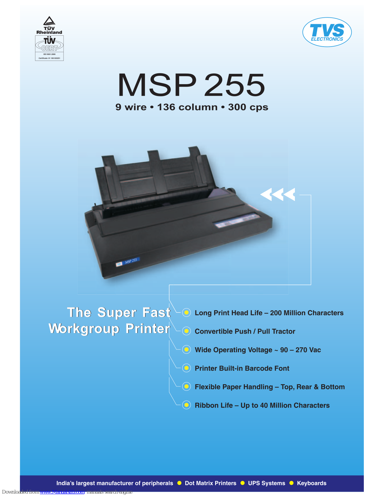 TVS electronics MSP 255 Specifications