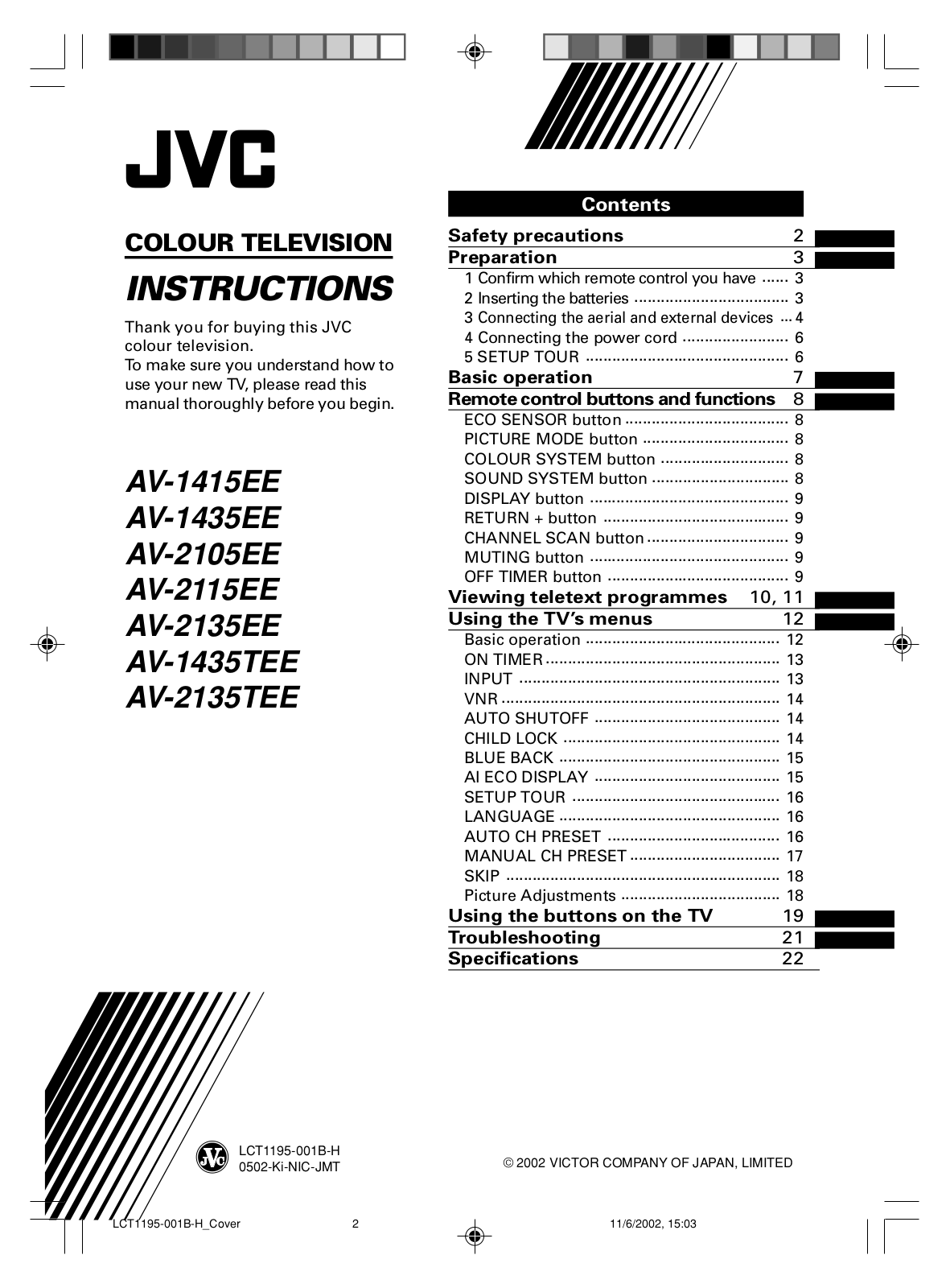 JVC AV-1415EE, AV-1435EE, AV-2105EE, AV-2115EE, AV-2135EE User's Guide