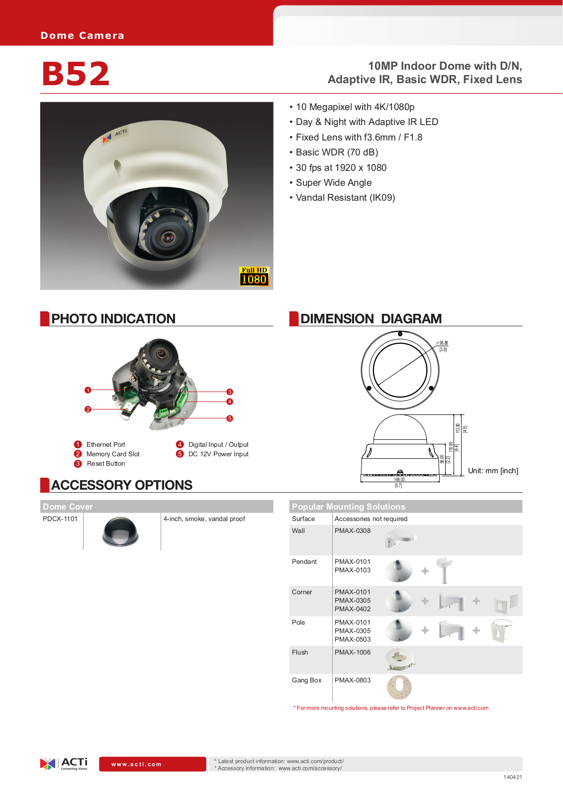 ACTi B52 Specsheet