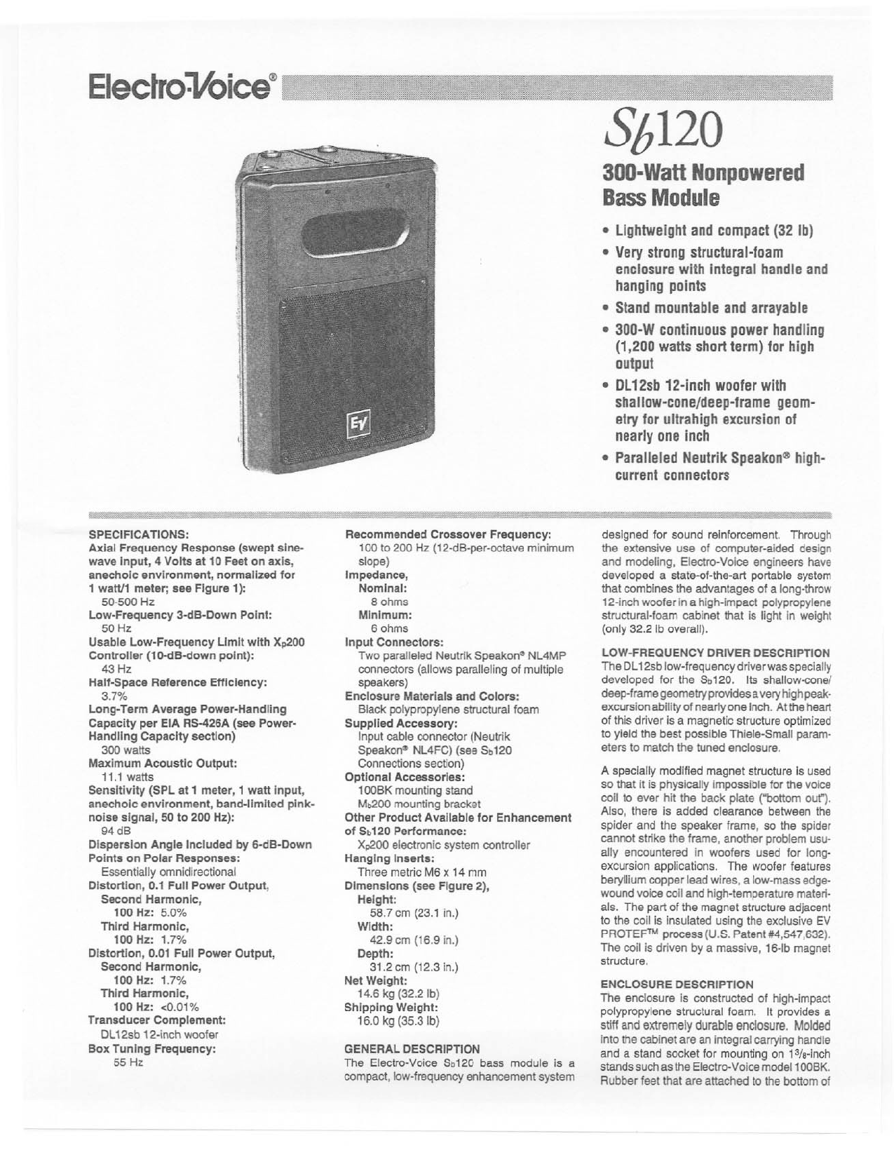 Electro-Voice Sb120 User Manual