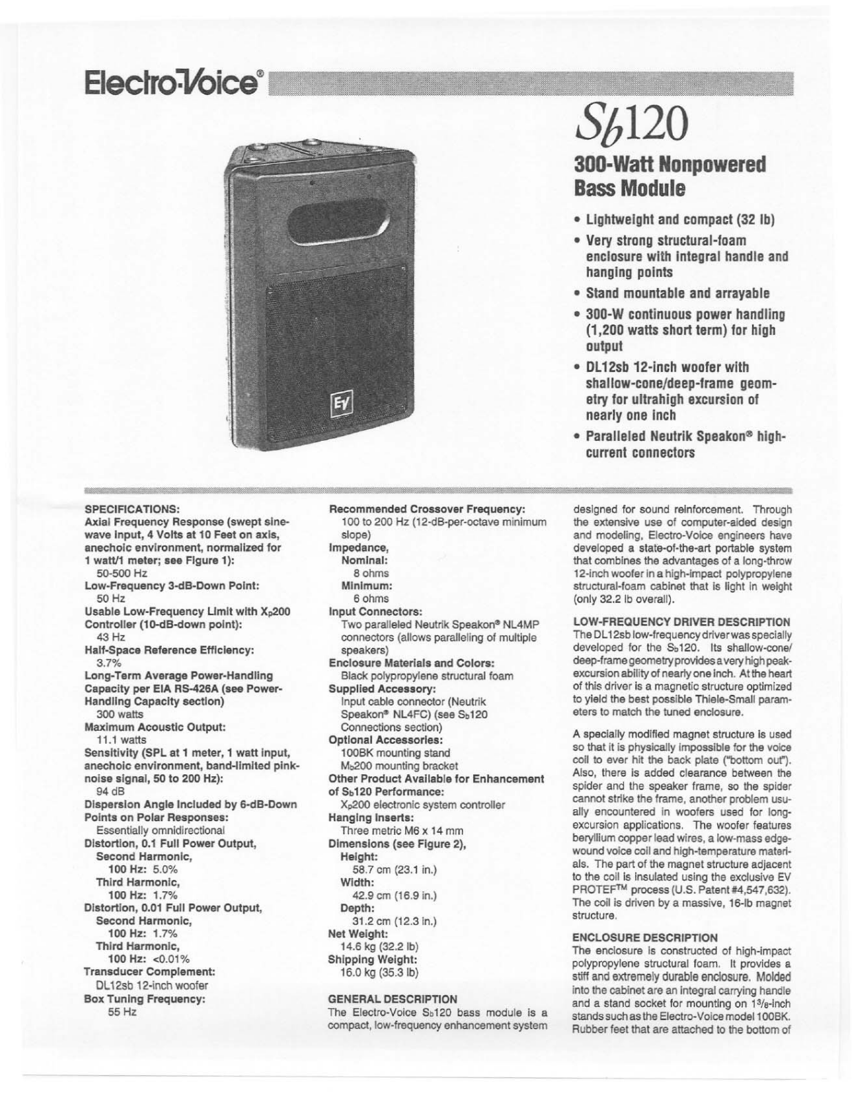 Electro-Voice Sb120 User Manual