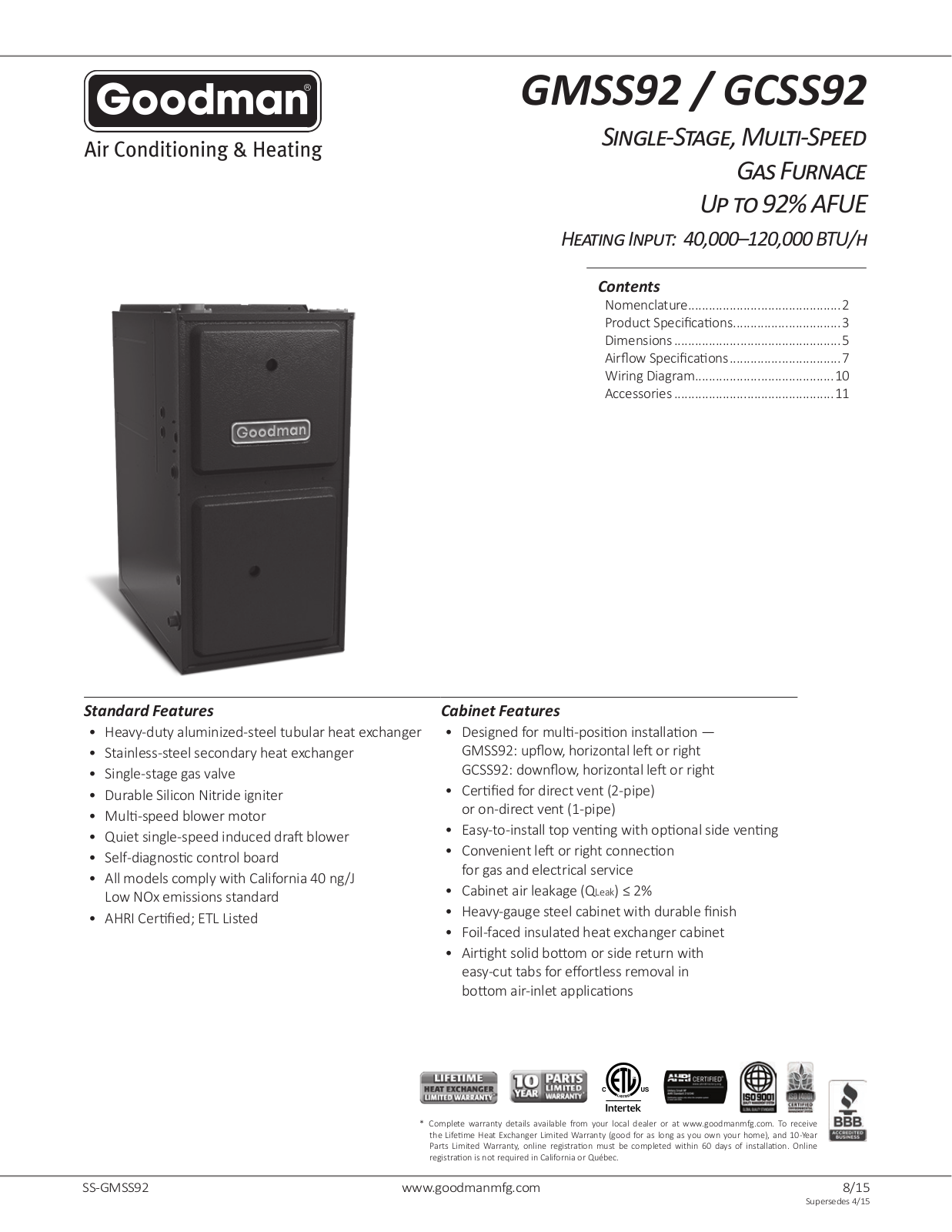 Goodman GCSS920603BNA User Manual