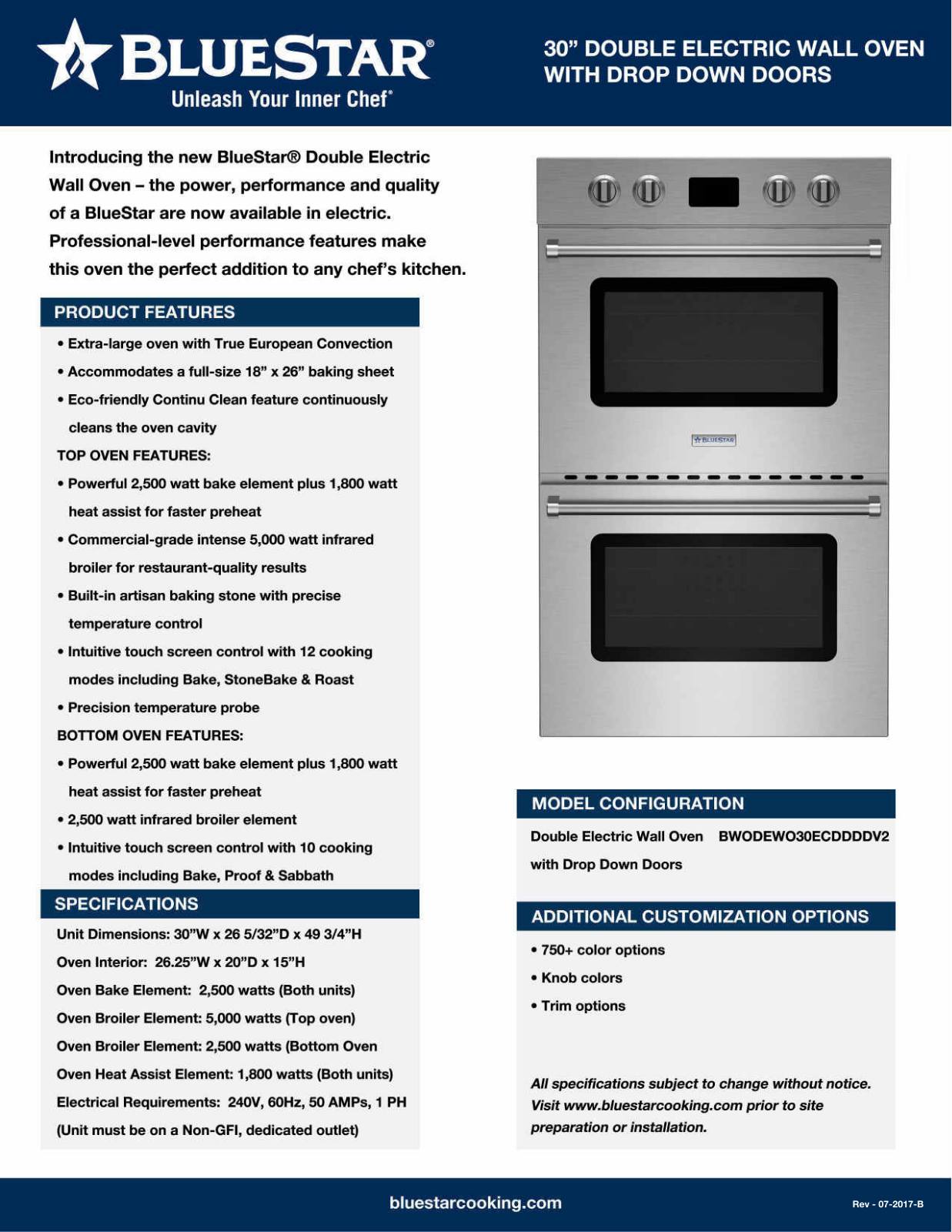 BlueStar BSDEWO30ECDDDDV2CFPLT Specs