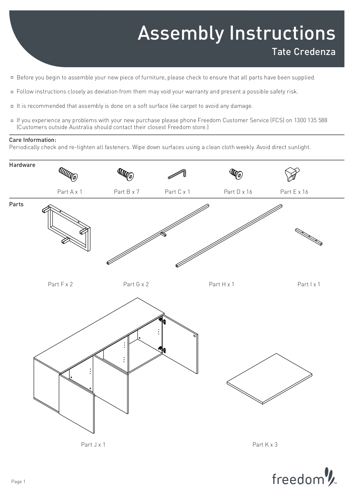 Freedom Tate Credenza Assembly Instruction