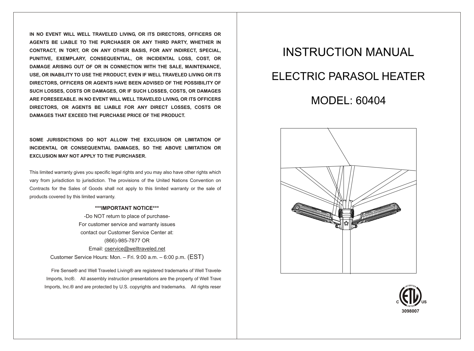 Well Traveled Living 60404 User Manual