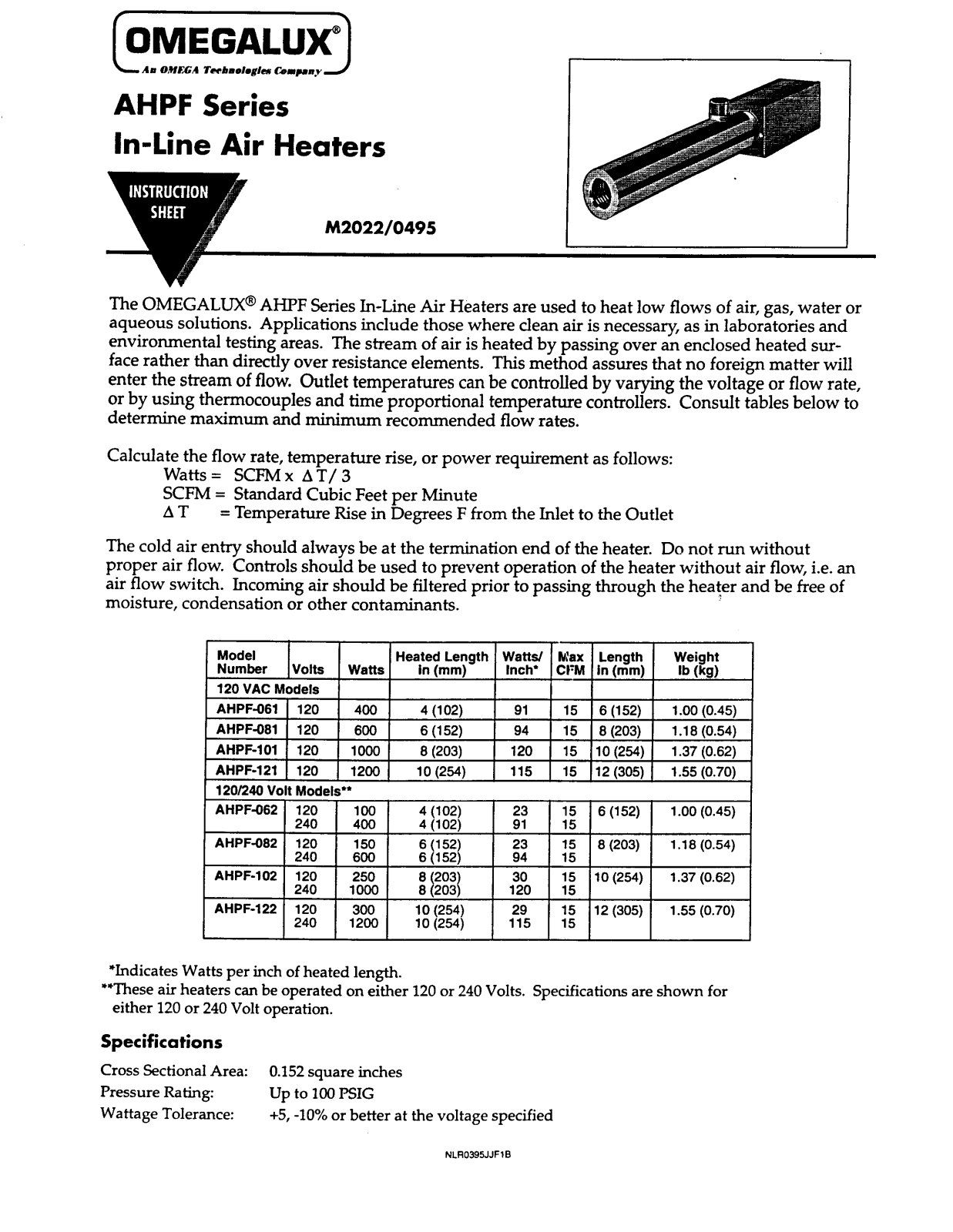 Omega Products AHPF-062 Installation  Manual