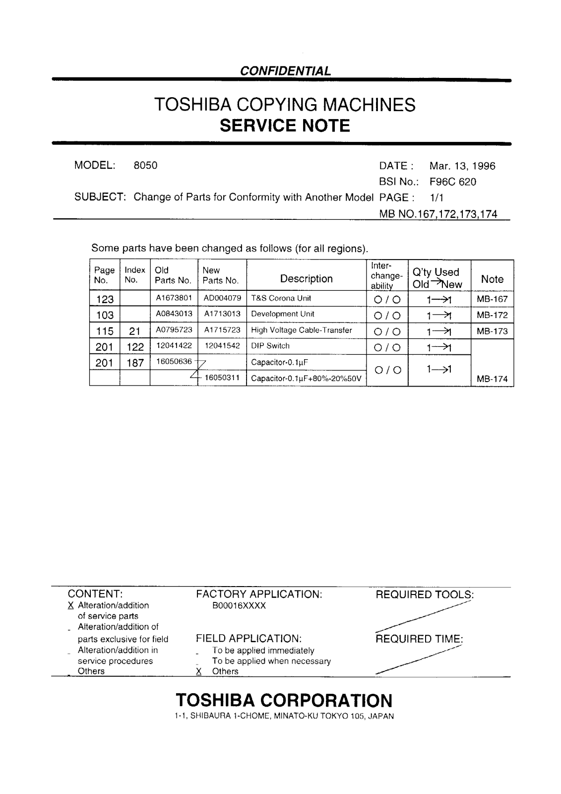 Toshiba f96c620 Service Note