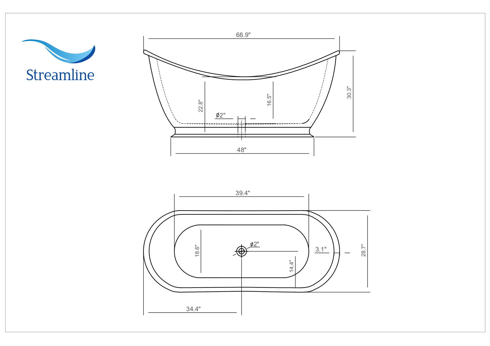 Streamline Bath SLBH2425 Dimensions - ManualMachine.com