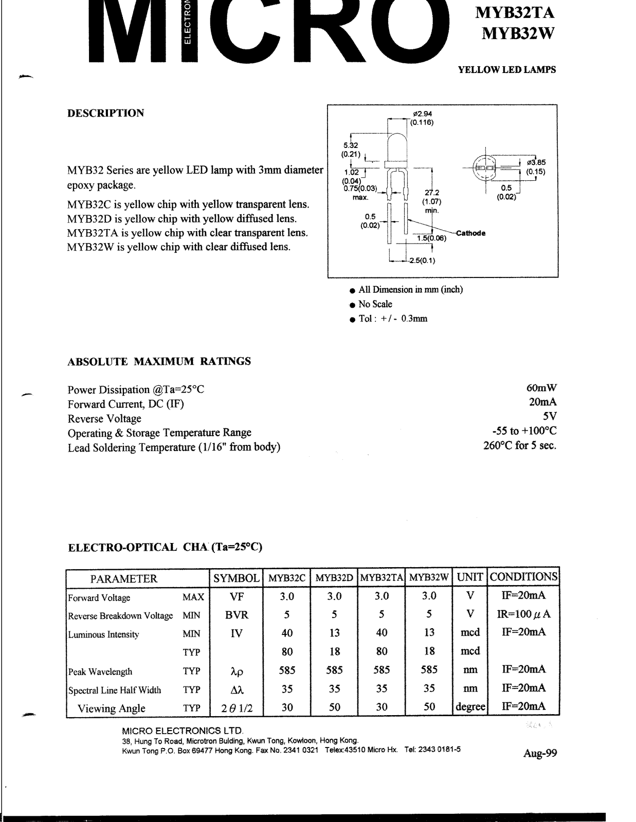 MICRO MYB32C, MYB32D, MYB32TA, MYB32W Datasheet